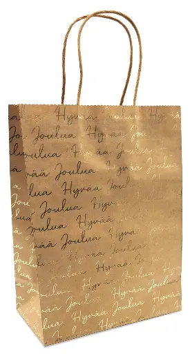 [7323] Gift bag M Jouluteksti kultafolio uusioruskea