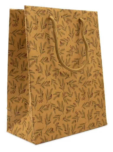 [7325] Gift bag M Twigs and birds recycled brown