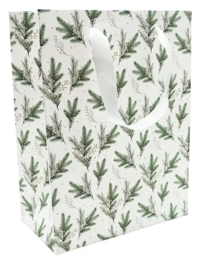 [7451] Gift bag M Twigs gold/green white