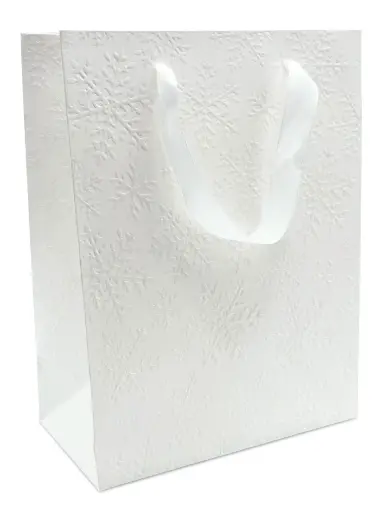 [7452] Gift bag M Snowflake embossed white