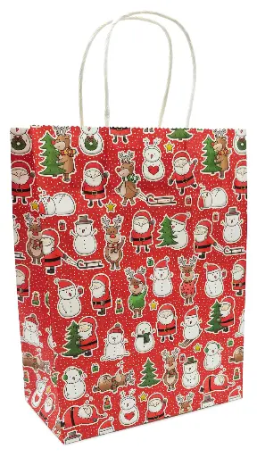 [7327] Gift bag M Happy Christmas characters red