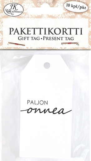 [2597] Gift tag Paljon onnea valkoinen 10pcs