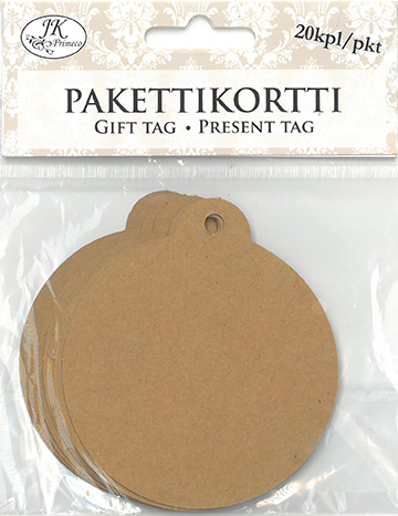 [2606] Gift tag Christmas ball recycled brown 20pcs