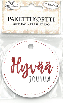 [2608] Gift tag round Jouluteksti valkoinen 10pcs