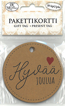 [2609] Gift tag round Jouluteksti musta-ruskea 10pcs