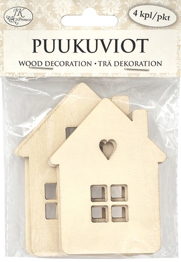 [1494] Wood decorations Houses 4pcs