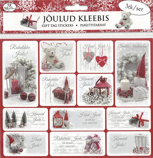 [3295] Gift tag sticker Deco punane 3 sheets