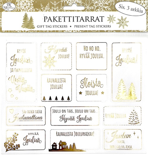 [3303] Gift tag sticker Joulutekstit kultafolio 3 sheets
