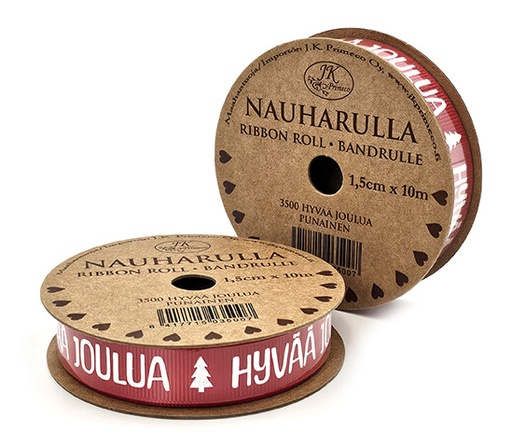 [3500] Ribbon roll 1.5cm x 10m Hyvää joulua punainen