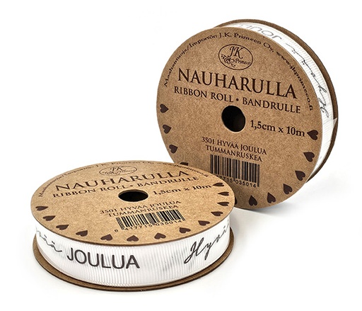 [3501] Ribbon roll 1.5cm x 10m Hyvää joulua tummanruskea