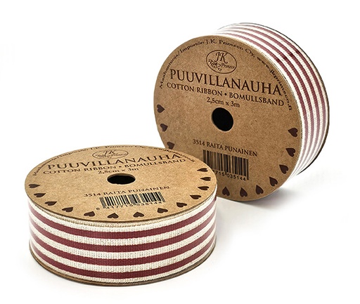 [3514] Cotton ribbon 2.5cm x 3m Stripe red