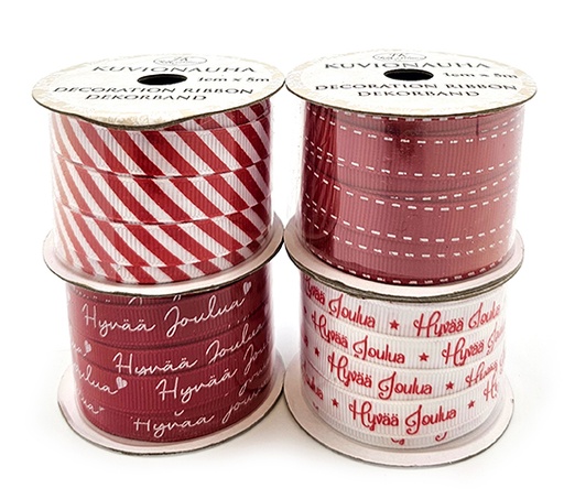 [3526] Decoration ribbon 1cm x 5m Joulu punainen