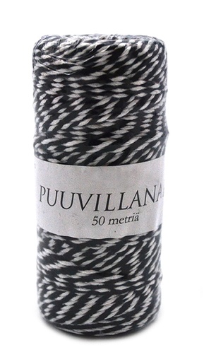 [3558] Puuvillanaru 2mm x 50m mustavalkoinen