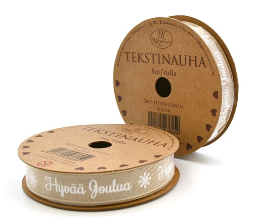 [3605] Ribbon roll 1,5cm x 5m Hyvää joulua natur