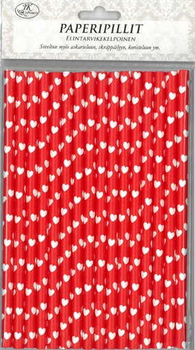 [3704] Paper straw Heart red 16pcs