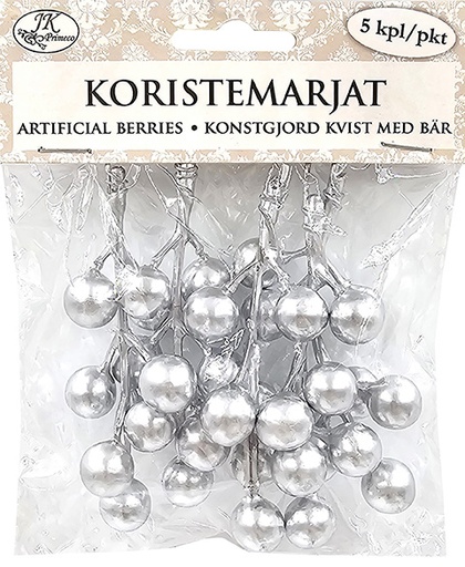 [3777] Artificial berries silver 5pcs