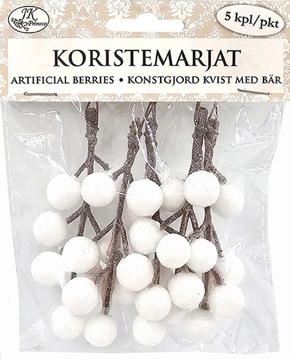 [3782] Artificial berries glitter white 5pcs