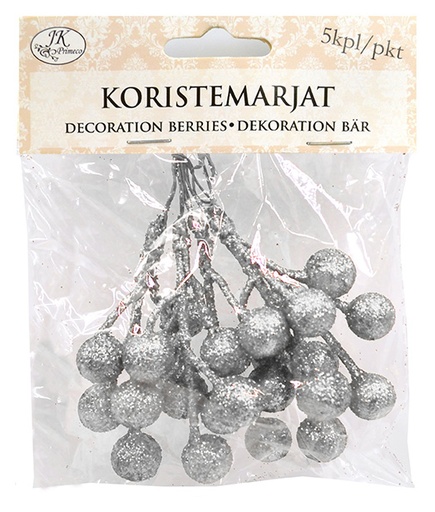 [3785] Artificial Berries silver glitter 5pcs