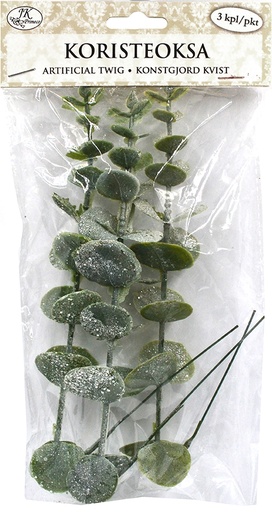 [3787] Artificial twig Eucalyptus with frost 3pcs