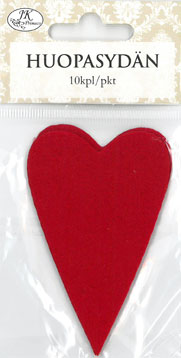 [3797] Felt heart red 10pcs