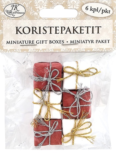 [3837] Miniature gift boxes red/white 6pcs