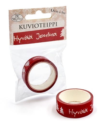[3903] Decoration tape 1.5cm x 5m Hyvää joulua punainen