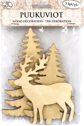 [3907] Wood decorations big Deer and spruces 3pcs