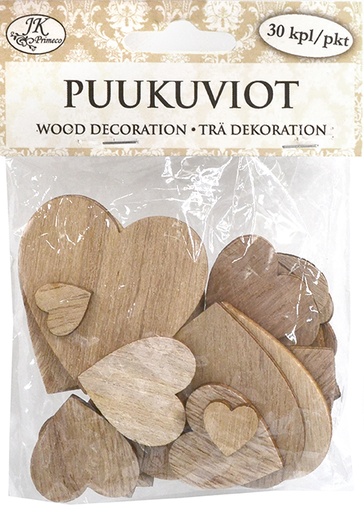 [3908] Wood decorations Heart assortment 30pcs