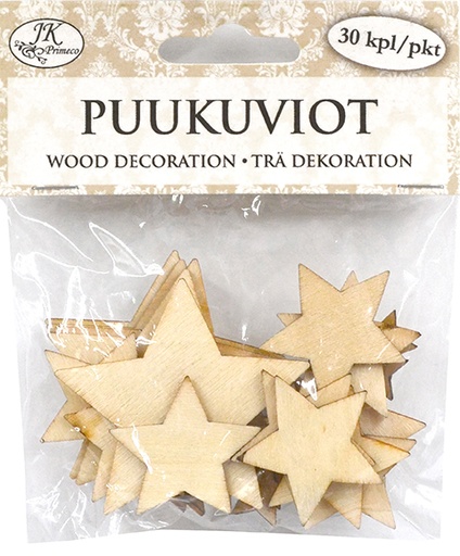 [3909] Wood decorations Star assortment 30pcs