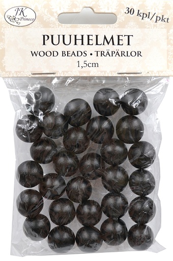 [3929] Wood beads 1.5cm black 30pcs