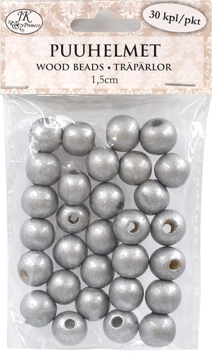 [3944] Wood beads 1.5cm silver 30pcs