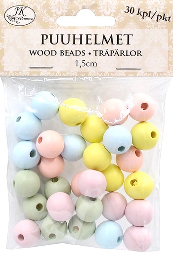 [3951] Wood beads 1.5cm pastel assortment 30pcs