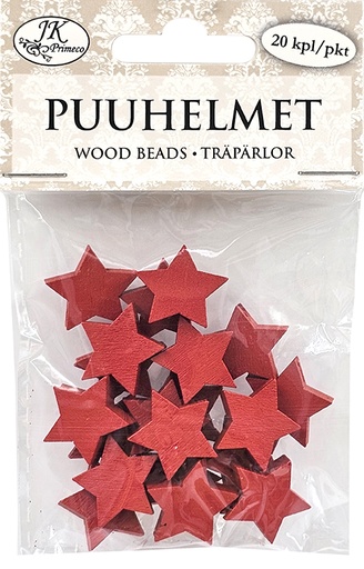 [3967] Wood beads 2cm Star red 20pcs