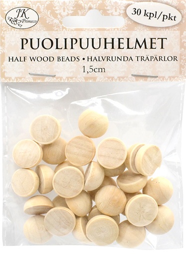[3970] Half wood beads 1.5cm natural 30pcs
