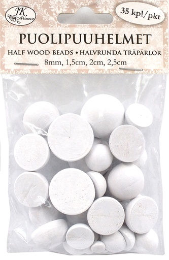 [3973] Half wood beads white assortment 35pcs