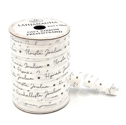 [3982] Gift ribbon 1cm x 50m Joulutoivotukset harmaa
