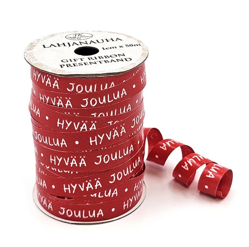 [3983] Gift ribbon 1cm x 50m Hyvää joulua punainen