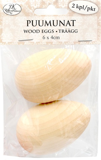 [3989] Wood eggs 4 x 6cm natural 2pcs