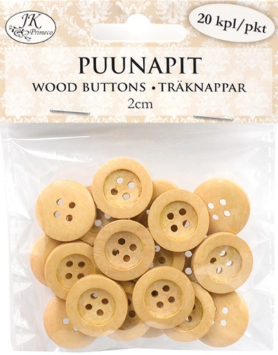 [3990] Wood buttons 2cm natural 20pcs