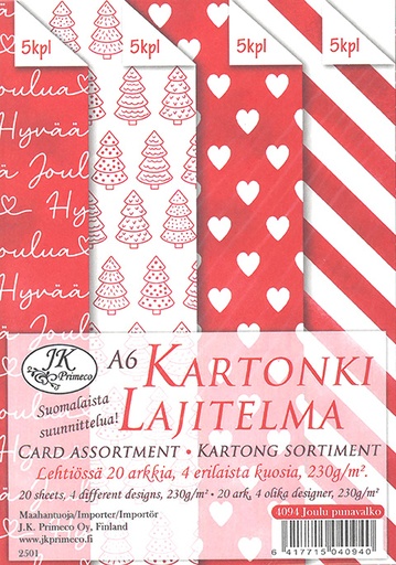 [4094] Kartonkilajitelma A6 Joulu punavalkoinen 20ark