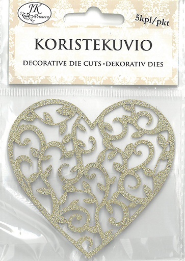 [4227] Decorative die cut Heart gold glitter 5pcs