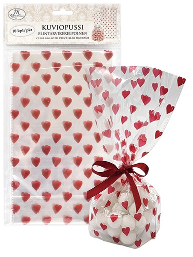 [4467] Clear bag Heart red 10pcs