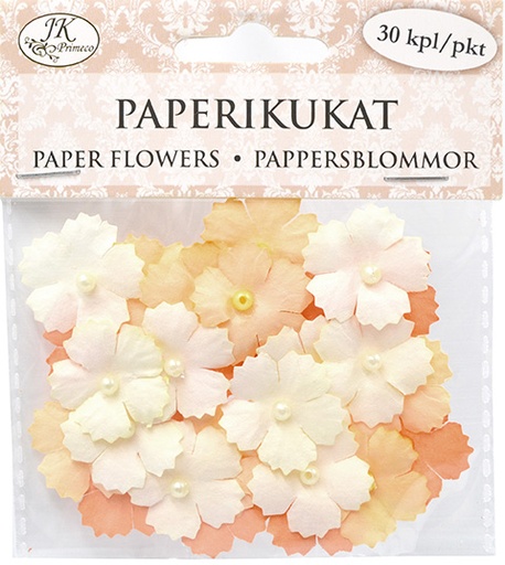[4920] Paper flowers with beads small natural 30pcs