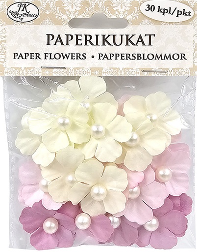 [4923] Paper flowers with beads pink 30pcs