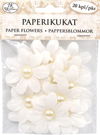 [4924] Paper flowers with beads big white 20pcs