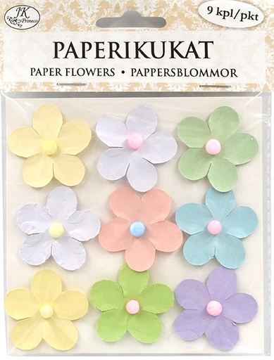 [4927] Paper flowers with beads pastel assortment 9pcs