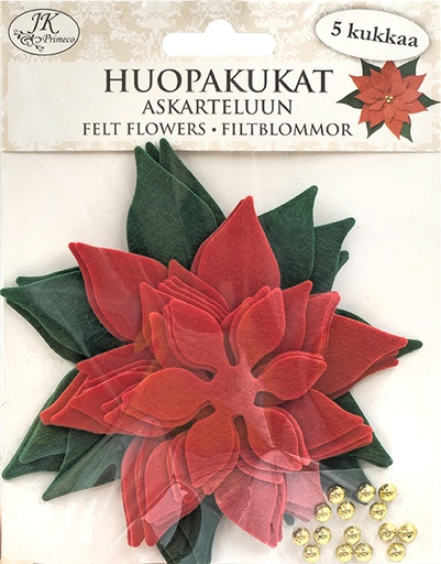 [4955] Felt flowers Poinsettia red 5pcs