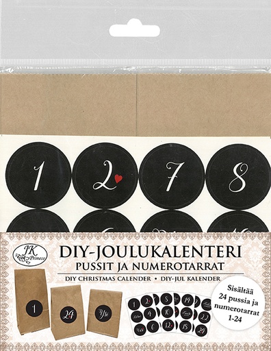 [4968] DIY Christmas calendar Pussit ja numerotarrat natur 24pcs