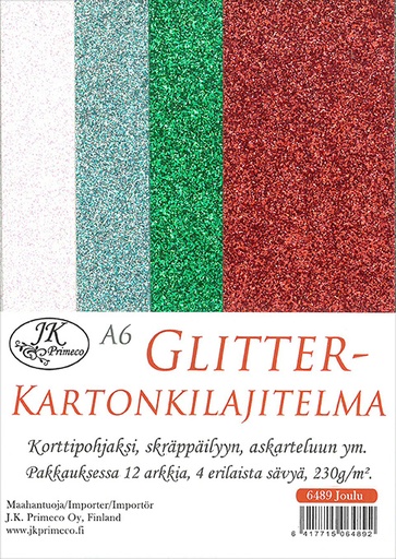 [6489] Glitterkartonkilajitelma A6 Joulu 12kpl