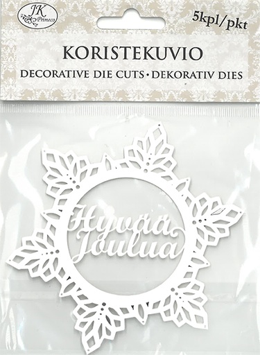 [6929] Decorative die cut Lumihiutale + teksti valkoinen 5pcs